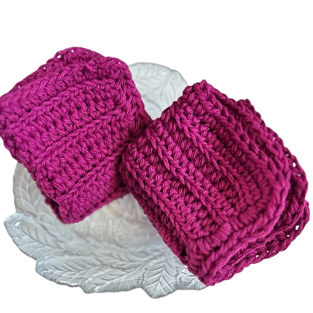 HAND CRAFTED Colorful Crocheted Two 100% Cotton All Purpose Dish or Wash Cloths